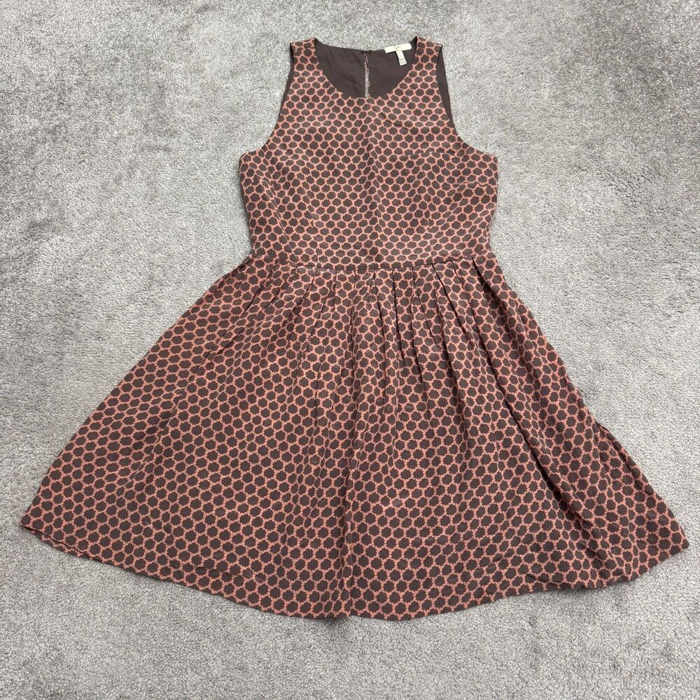 Joie Geometric Print Pleated Mini Dress Women S Pink Brown 100% Silk Sleeveless
